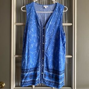 J. Jill Blue Buttoned Floral Print Tank Top